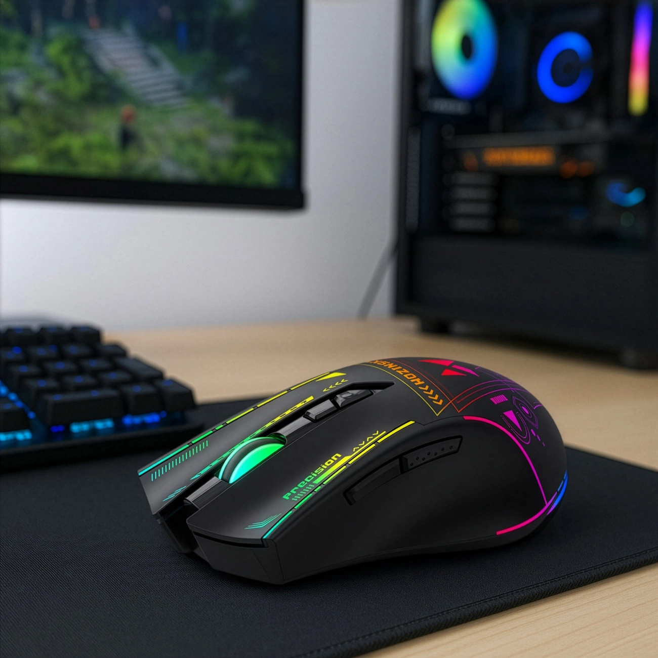 Souris Gaming Sans Fil WZK WMGB-3200, 3200DPI, RGB, Noir