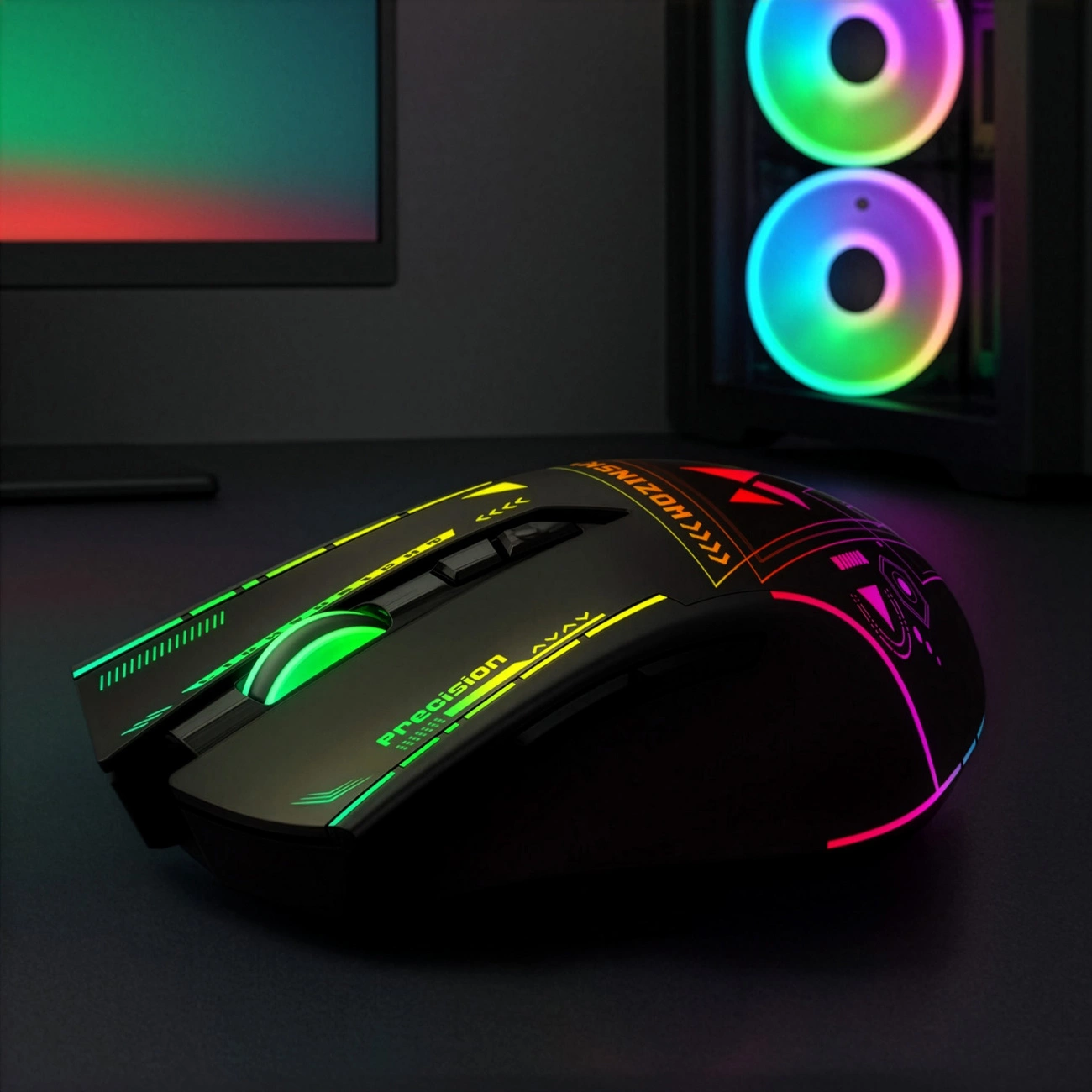 Souris Gaming Sans Fil WZK WMGB-3200, 3200DPI, RGB, Noir