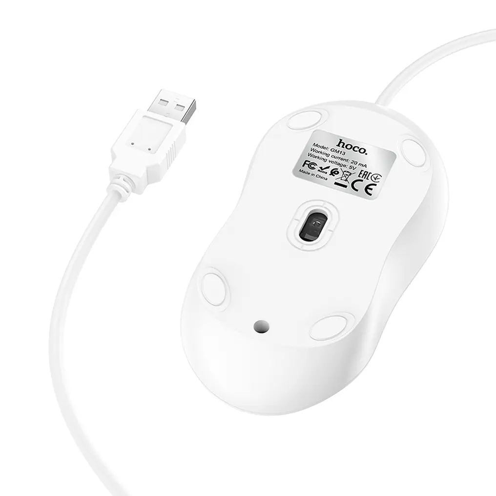 Souris filaire USB HOCO GM13, 1600DPI, Blanc