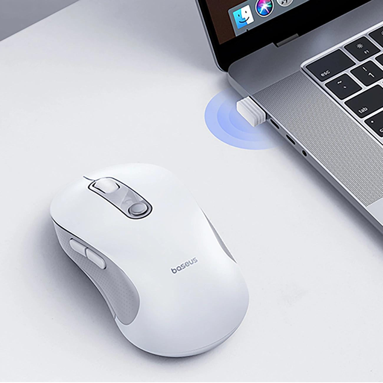 Baseus F02 Wireless Mouse, 1600DPI, BT / Wi-Fi, White B0203302