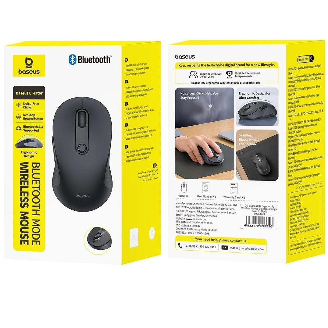 Souris sans fil Baseus F02, 1600DPI, BT / Wi-Fi, Noir B0203203