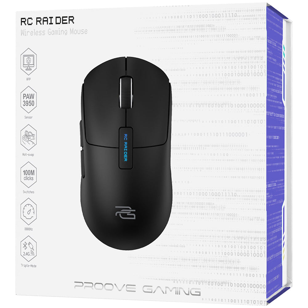 Souris sans fil Proove RC Raider 8K, 800DPI - 32000DPI, BT / Wi-Fi / Filaire, Noir WMRR00122001