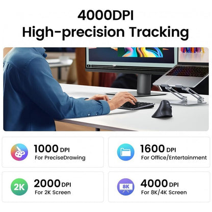 Souris sans fil UGREEN MU008, 4000DPI, Noir