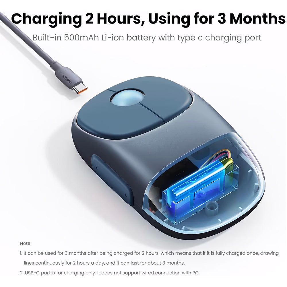 Souris sans fil UGREEN MU102 FUN+, 4000DPI, BT / Wi-Fi, Bleu