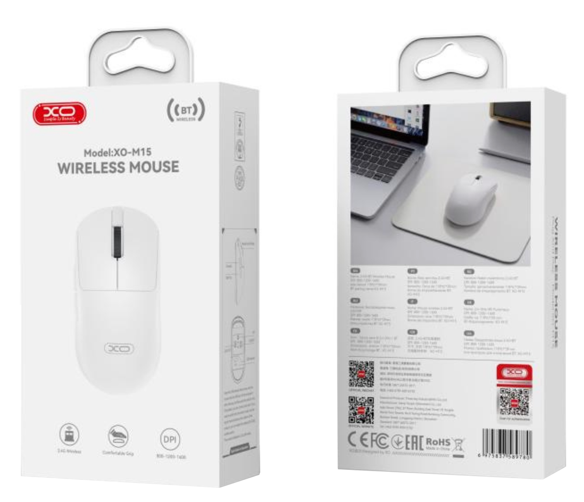Souris sans fil XO Design M15, 1600DPI, BT / Wi-Fi, Blanc