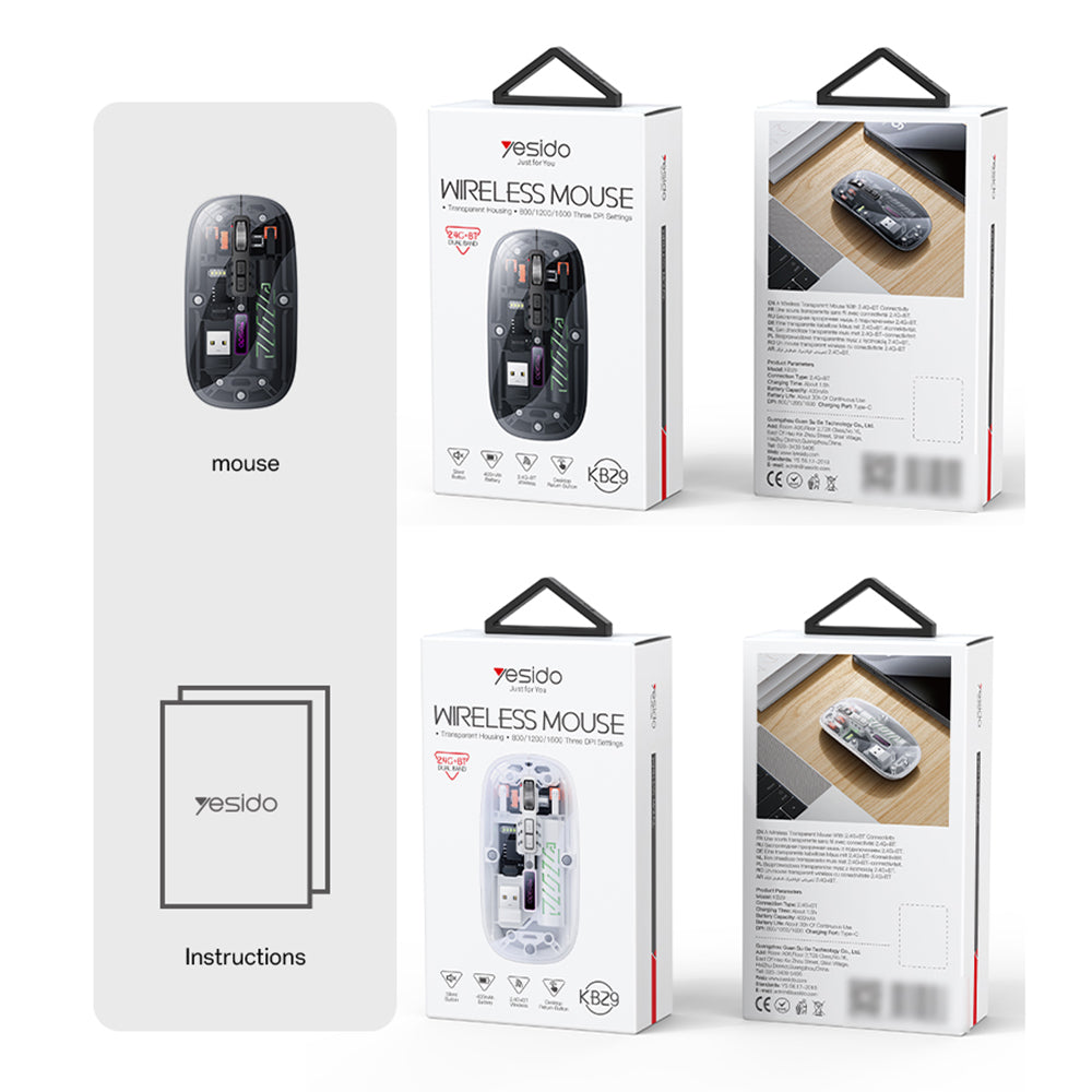 Souris sans fil Yesido KB29, 800DPI - 1600DPI, BT / Wi-Fi, Blanc