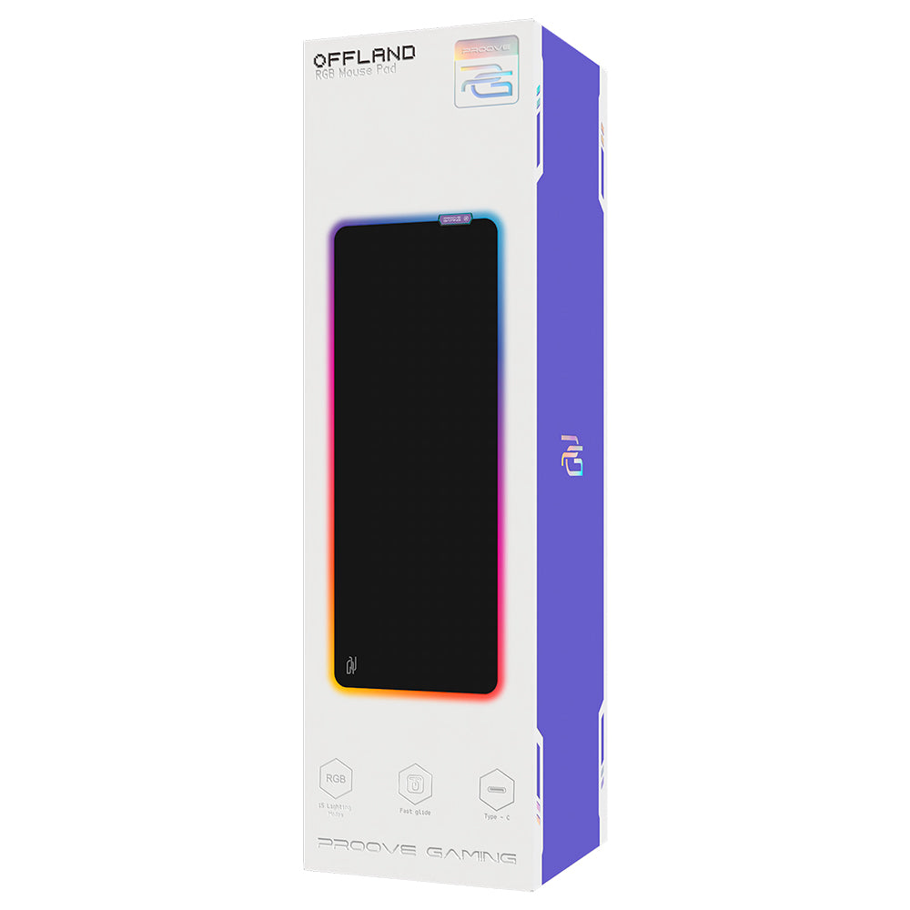 Tapis de souris gaming Proove Offland, RGB, 800mm x 300mm x 4mm, Noir MPOF00022401