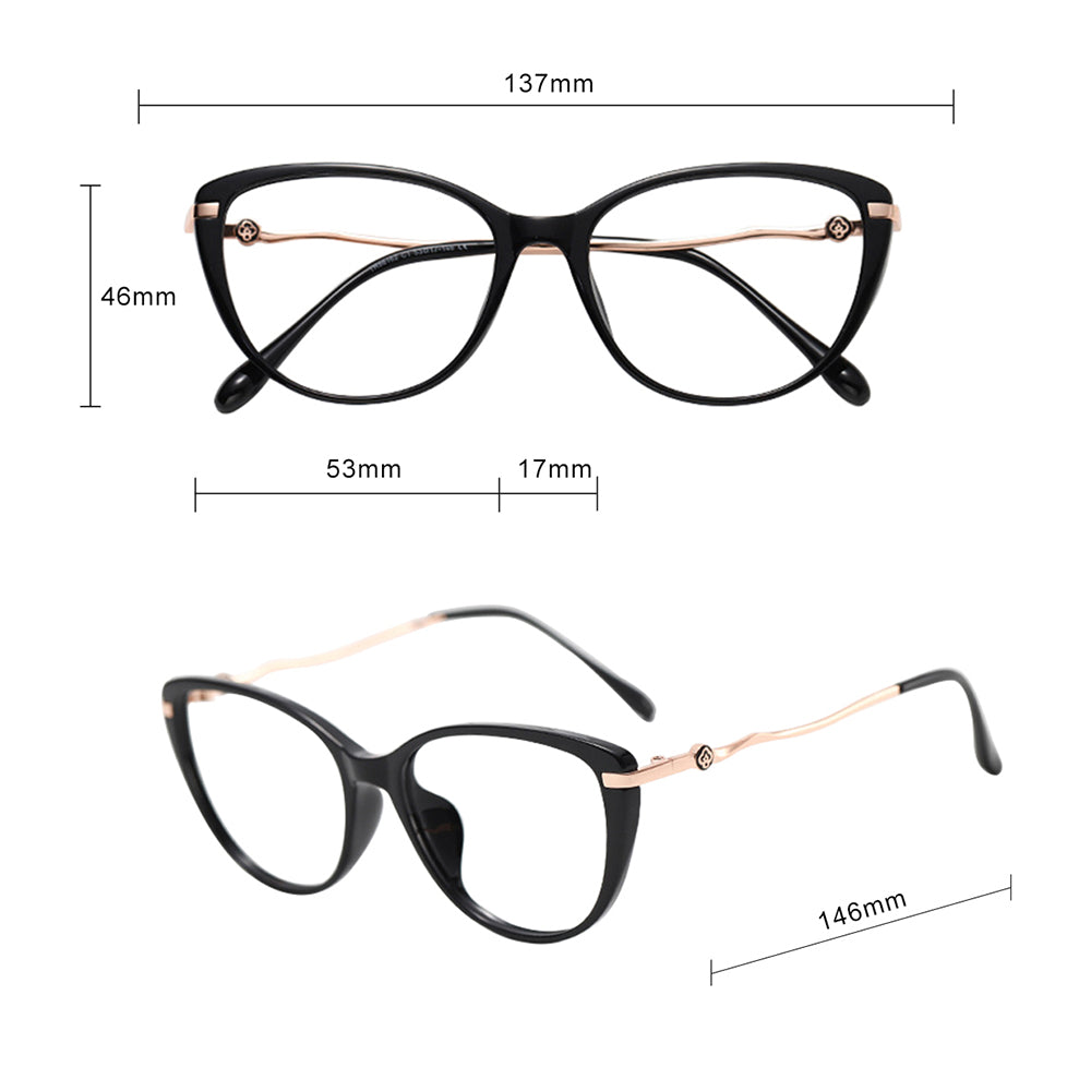 Lunettes d'ordinateur pour femmes Techsuit 86162, Anti-Lumière Bleue, Noires Dorées