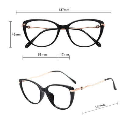 Lunettes d'ordinateur pour femmes Techsuit 86162, Anti-Lumière Bleue, Noires Dorées