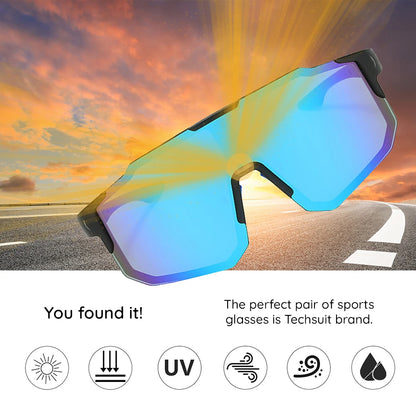 Lunettes de Cyclisme Unisexes Techsuit 9337, Protection UV, Noir Argenté