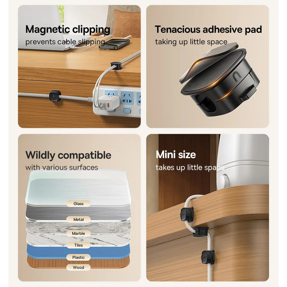 Organisateur de Câbles Baseus Lite Magnétique, Set de 3 Pièces, Noir B01331106111-00
