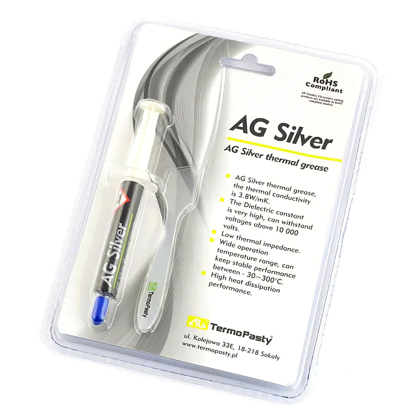 Pâte thermoconductrice Termopasty AG Silver, en seringue, 3g ART.AGT-107