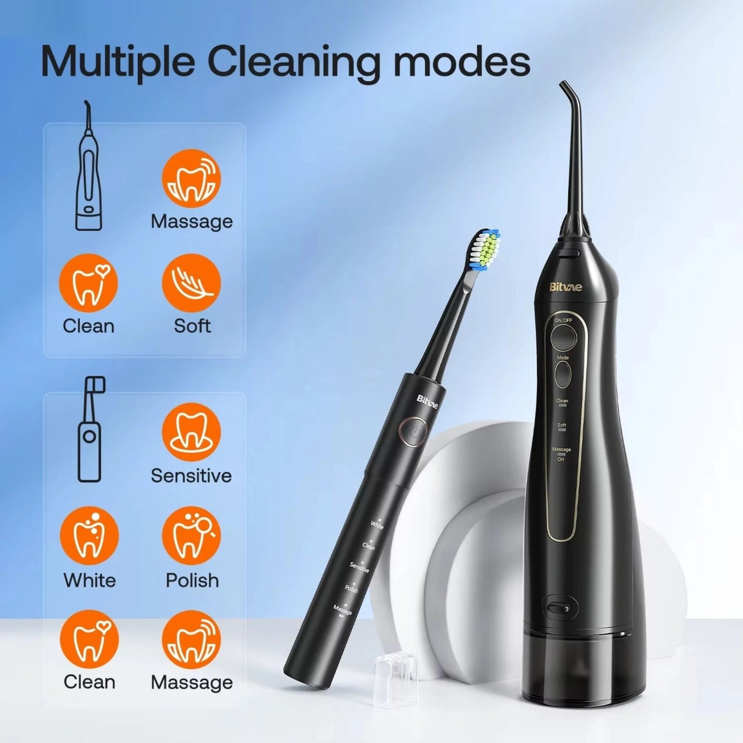 Brosse à dents électrique et hydropulseur Bitvae E11 + F5020E, Noir
