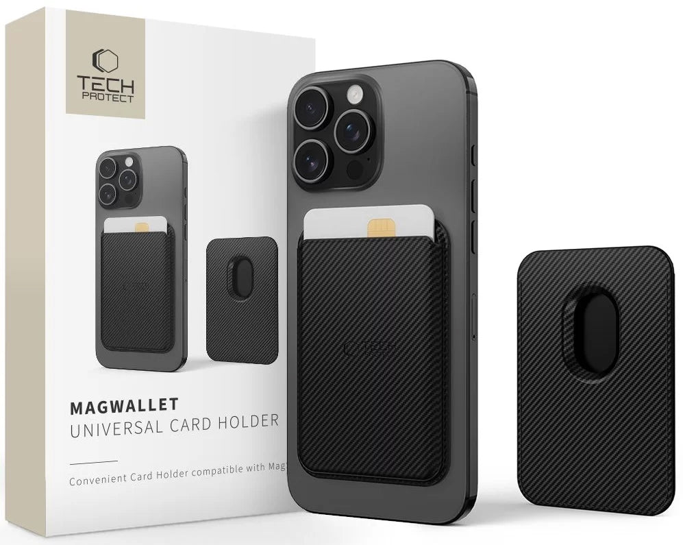 Portefeuille MagSafe, Tech-Protect, Magwallet Carbon, Noir