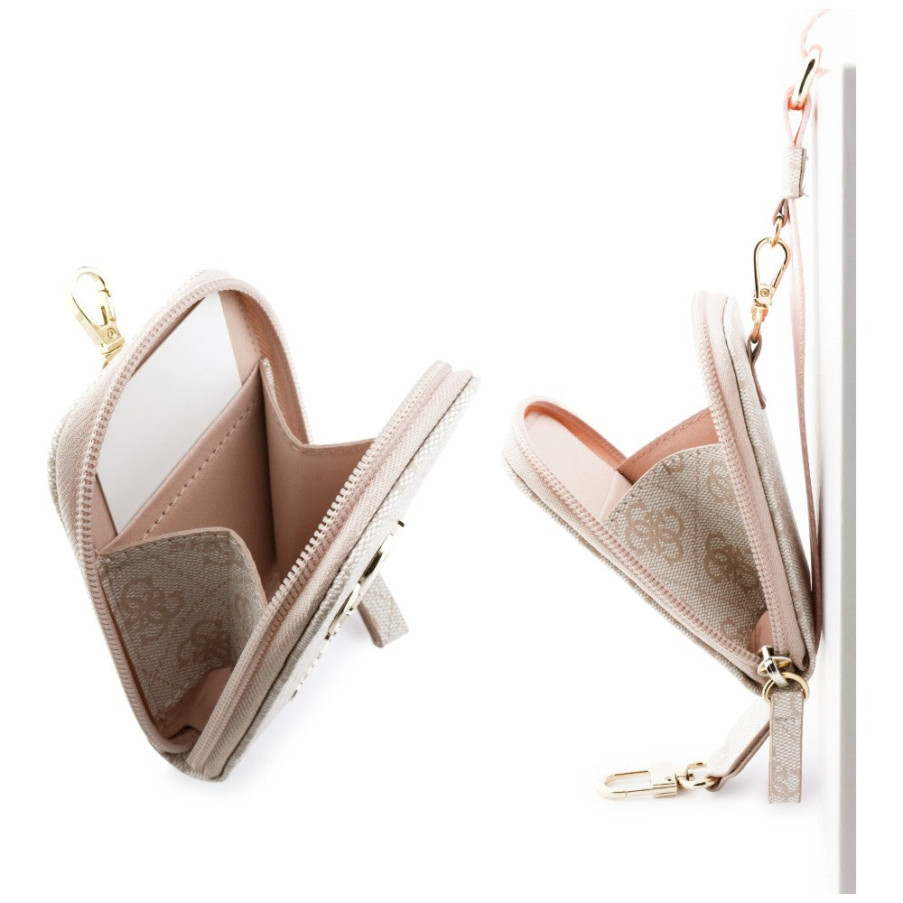 Portefeuille et Lanière Téléphone Guess 4G Logo Métallique, Rose