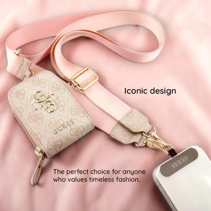 Portefeuille et Lanière Téléphone Guess 4G Logo Métallique, Rose
