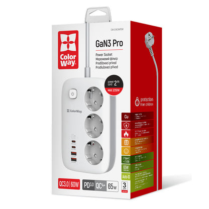 Rallonge ColorWay, 3 x Schuko, Blanc