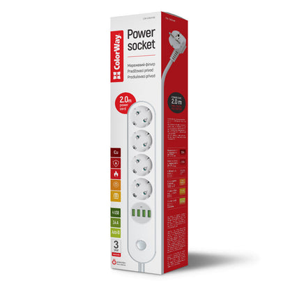 Rallonge ColorWay, 4 x Schuko, Blanc