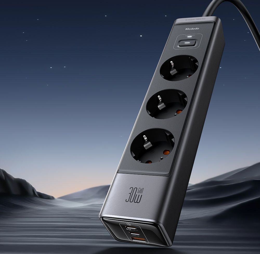 Multiprise McDodo CH-0620, 3 x Schuko - 1 x USB-A - 2 x USB-C, Noir