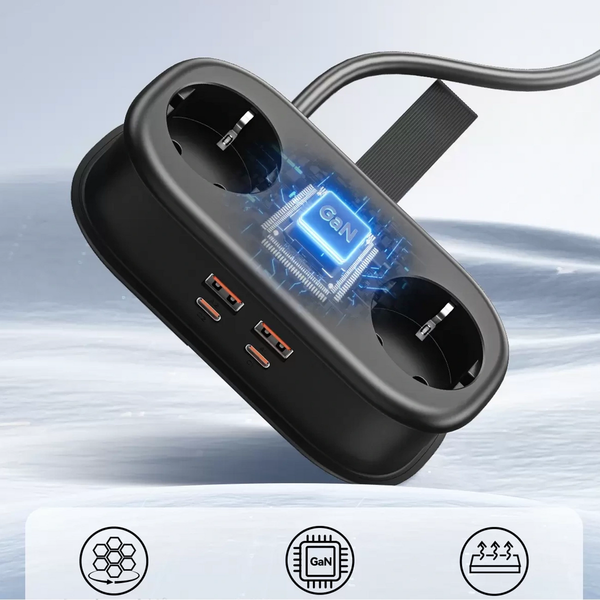Multiprise Orico AP3, 2 x Schuko - 2 x USB-A - 2 x USB-C, Noir