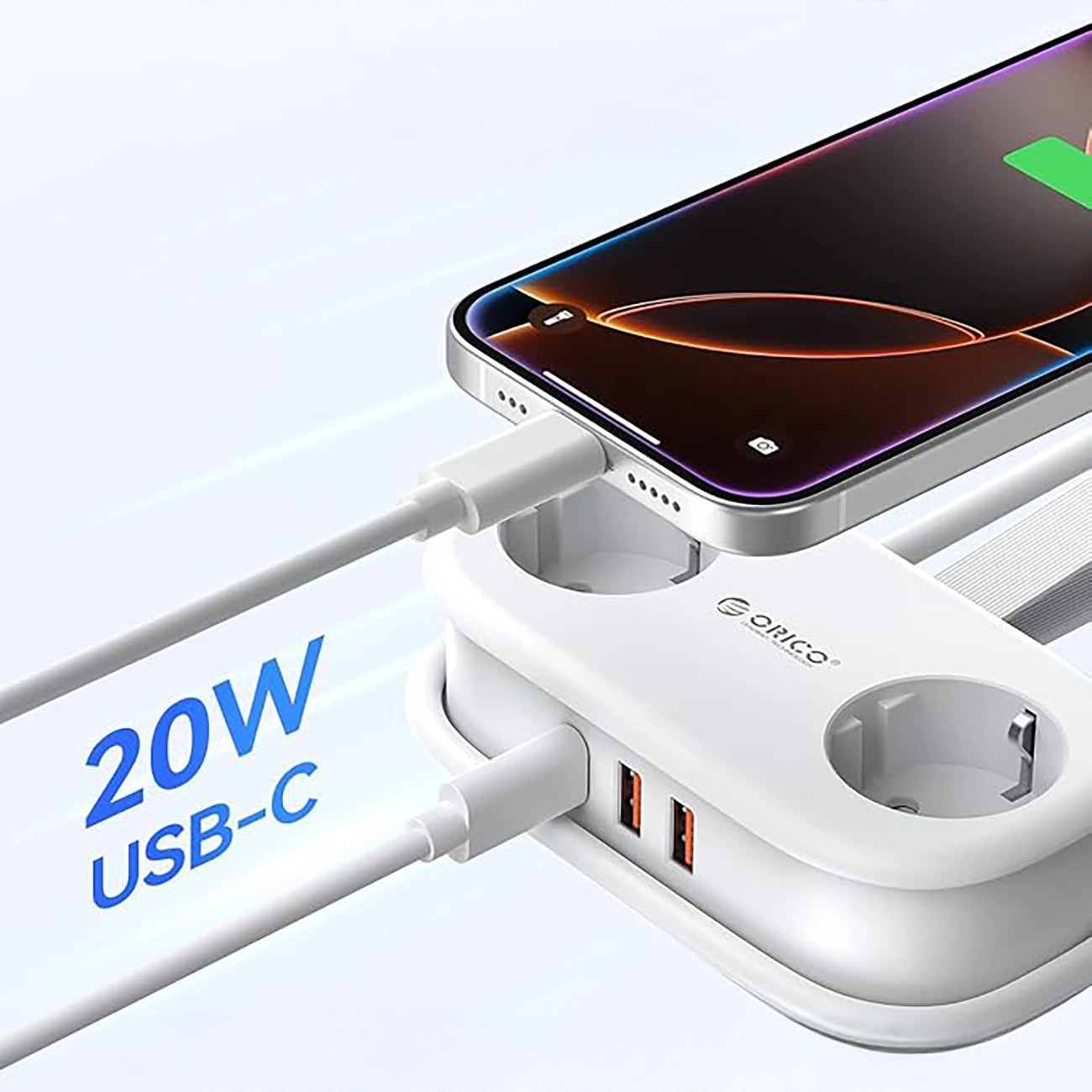 Multiprise Orico APP, 2 x Schuko - 2 x USB-A - 1 x USB-C, Blanc