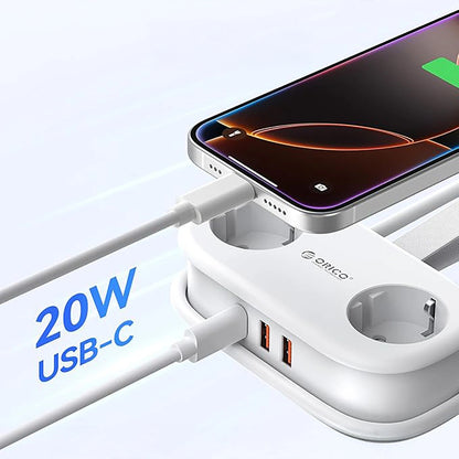 Multiprise Orico APP, 2 x Schuko - 2 x USB-A - 1 x USB-C, Blanc