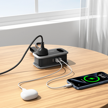 Orico APP Extension Cord, 1 x Schuko - 1 x Socket - 2 x USB-A - 1 x USB-C, Black Gray