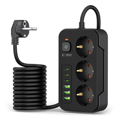 Rallonge Tech-Protect PC3X6, 3 x Schuko, Noir