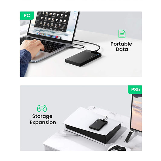 Rack UGREEN US221 (50743) pour HDD / SSD SATA 2.5 pouces, USB-C, Noir