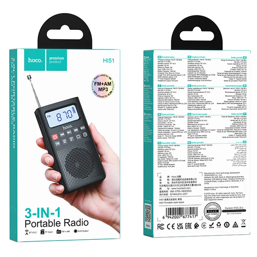 Radio Portable HOCO HI51, Noir