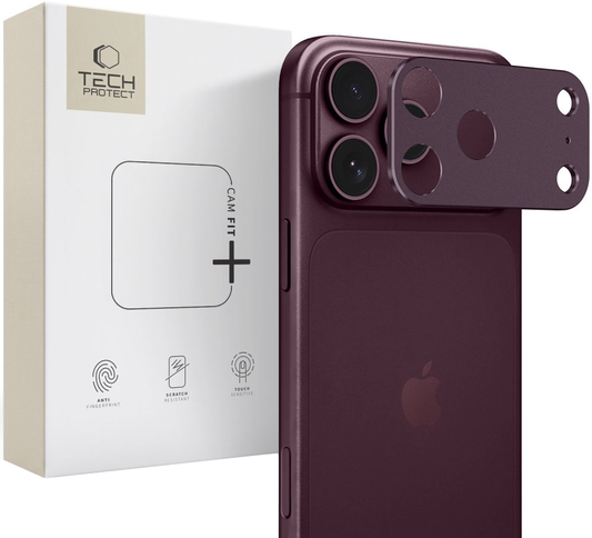 Cadre de protection pour caméra arrière Tech-Protect Camalloy Fit+ pour Apple iPhone 18 Pro, aluminium, bordeaux