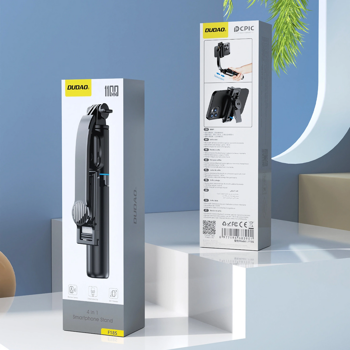 Selfie Stick Bluetooth Dudao F18S 4in1, Universal, Black
