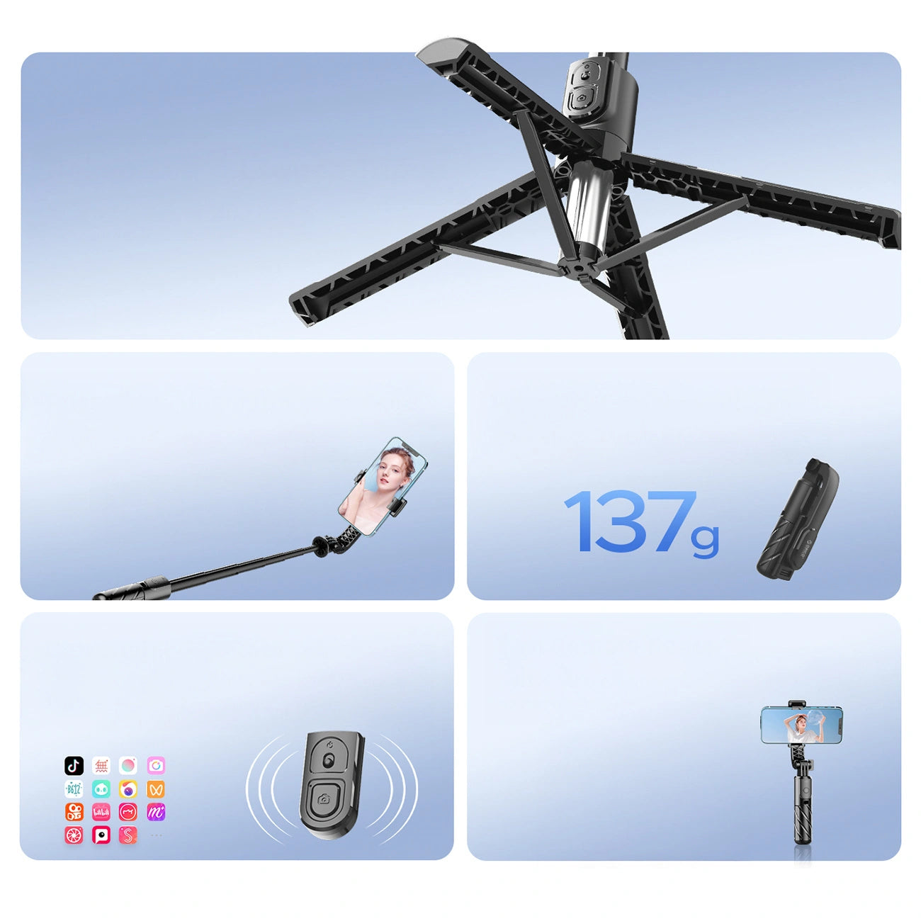 Selfie Stick Bluetooth Orico SPV100, Universel, Noir