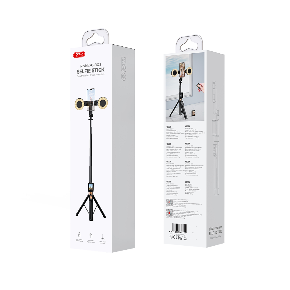 Perche à selfie Bluetooth XO Design SS23 Dual Lights, Universelle, Noire
