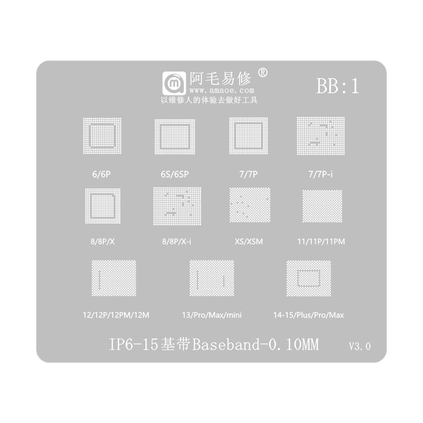 Grille BGA Amaoe pour Apple iPhone 6 - 15 Series, CPU / Baseband / IC