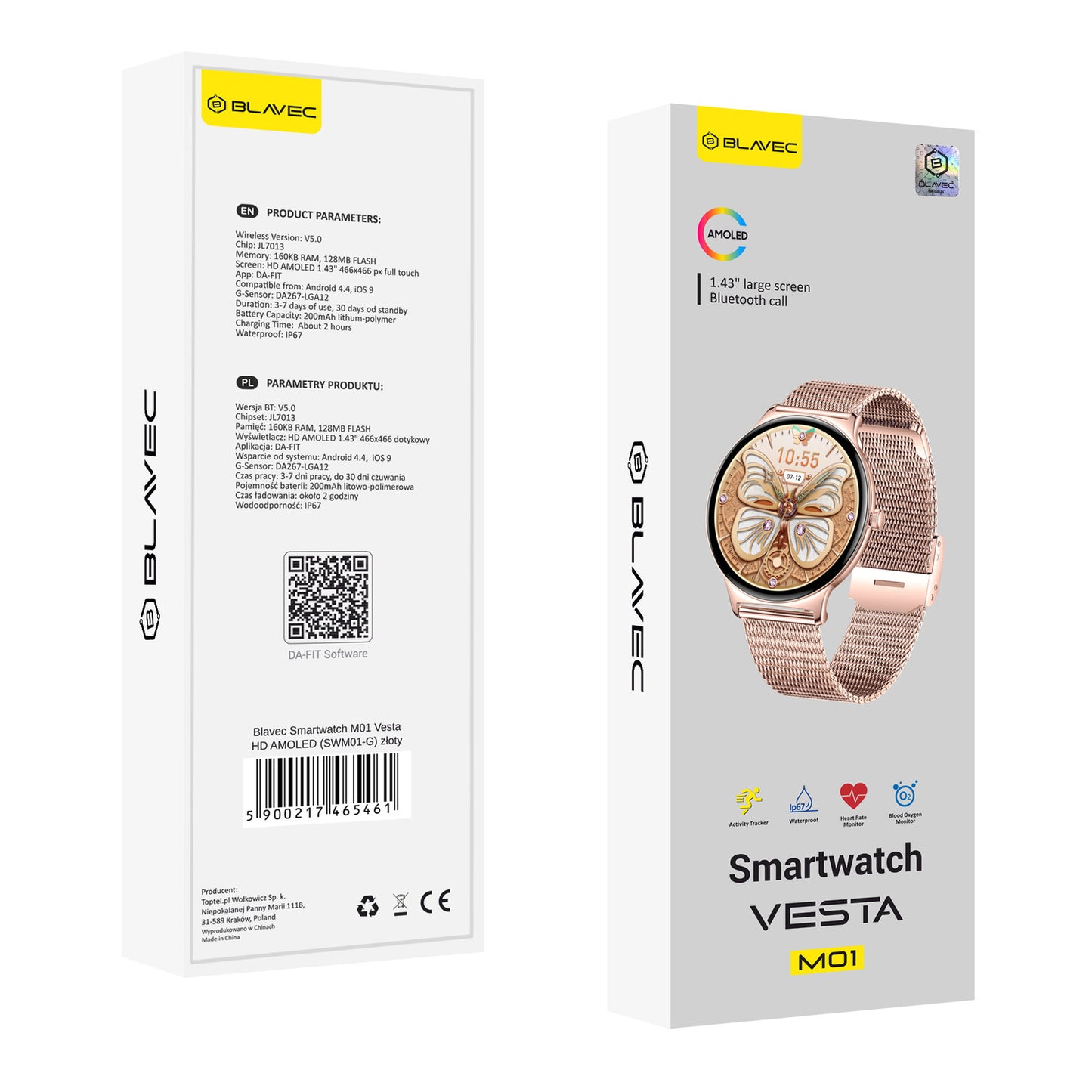 Montre connectée Blavec M01 Vesta Call, Rose Doré