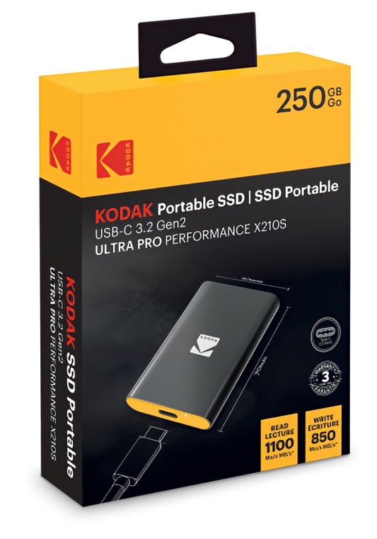 Disque SSD externe Kodak X210S, 250 Go, Noir EKSSD250GX210SK