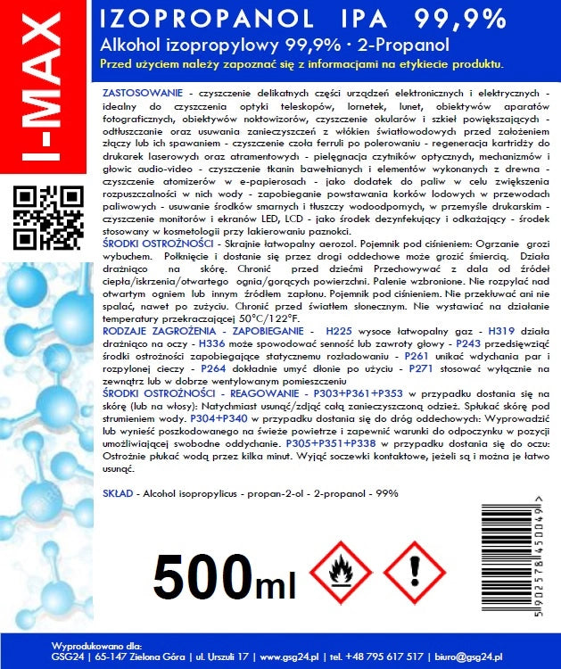 Spray Nettoyant Alcool Isopropylique GSG24 I-Max, 500ml