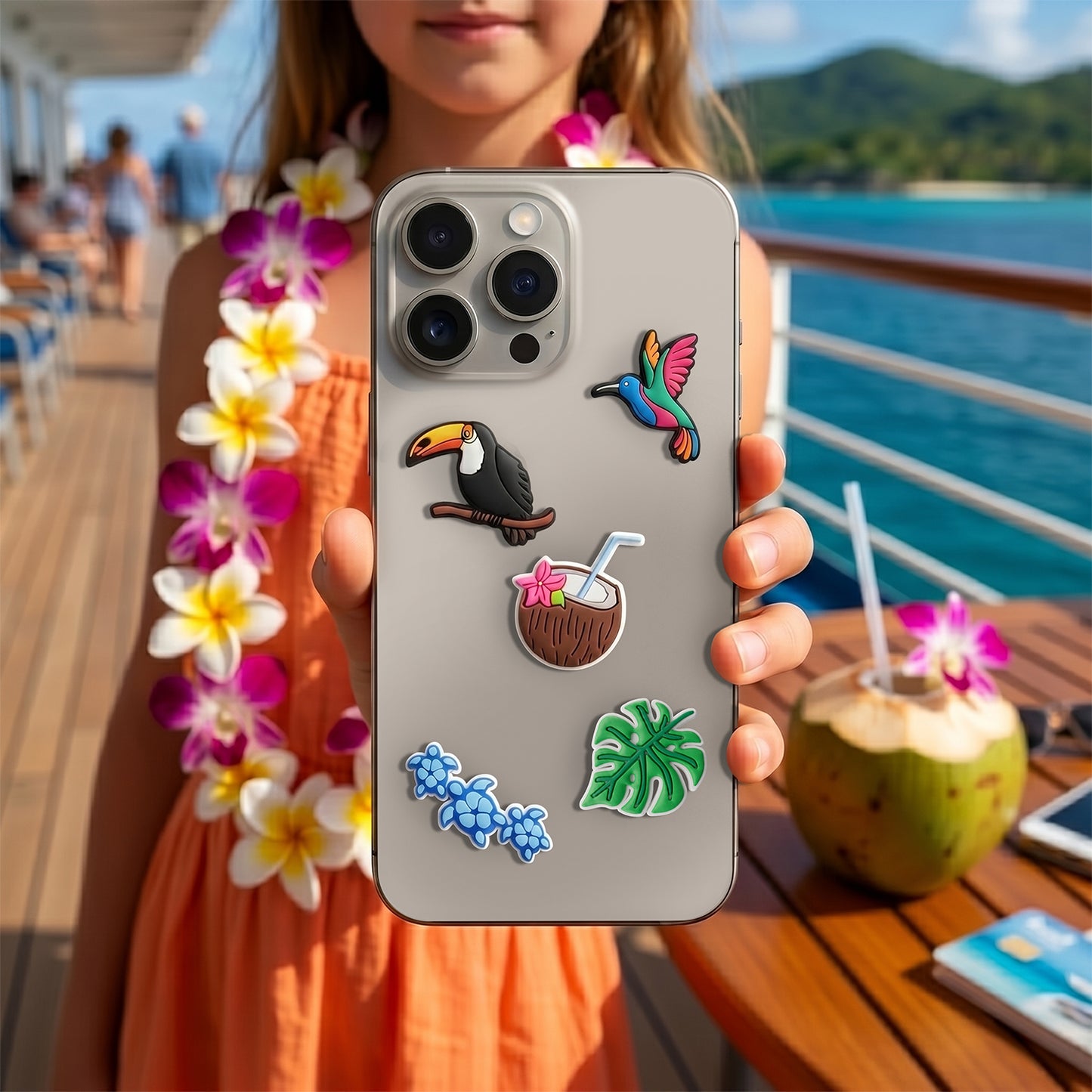 Autocollant 3D OEM Tropical Birds pour Coque de Téléphone / Tablette, Set de 5 pièces, Multicolore