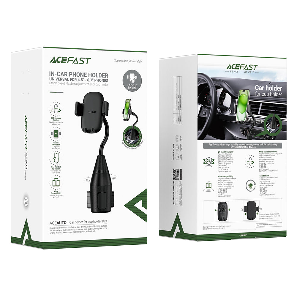 Support Auto Acefast D24, 4.5 pouces - 6.7 pouces, Noir