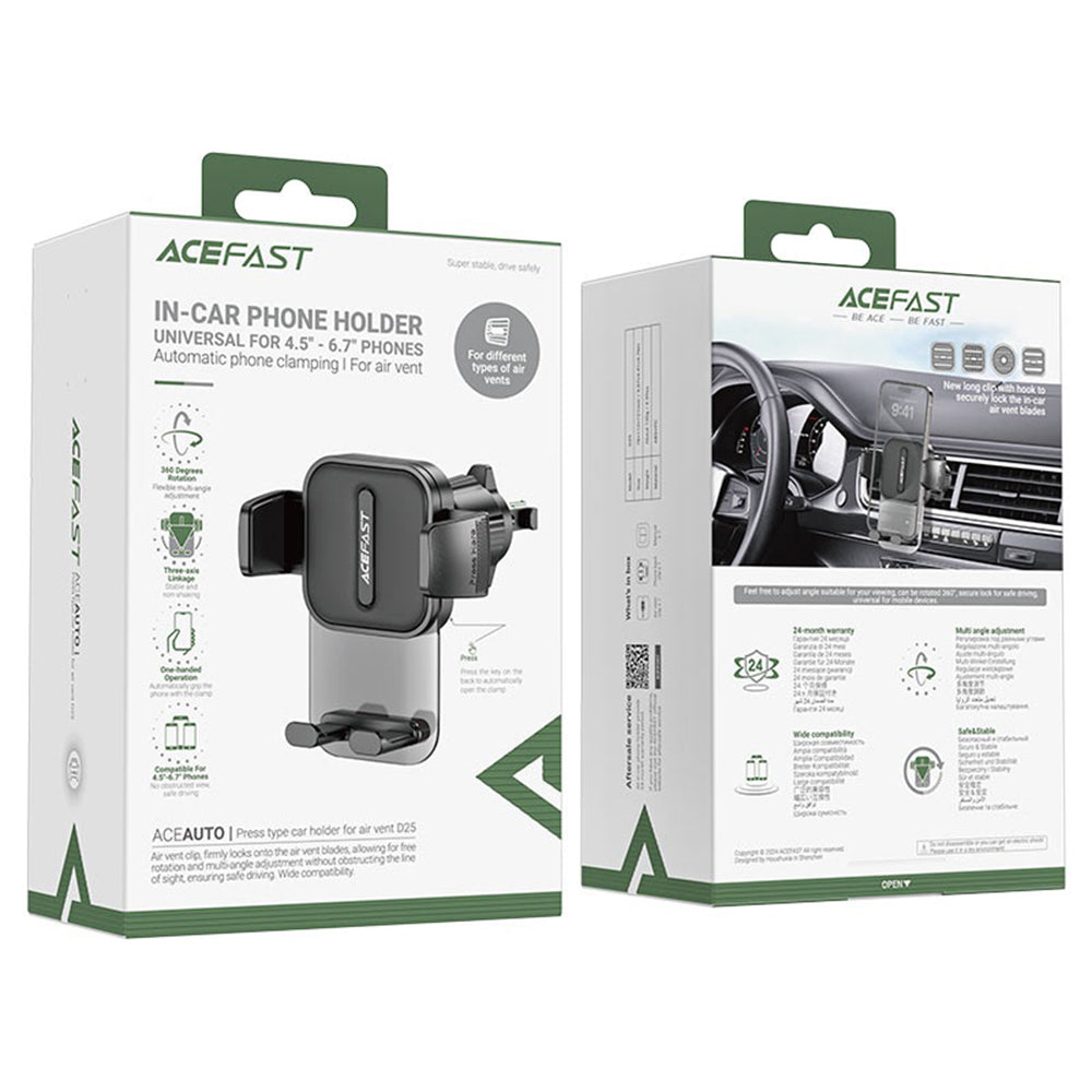 Support Auto Acefast D25, 4.5 pouces - 6.7 pouces, Noir