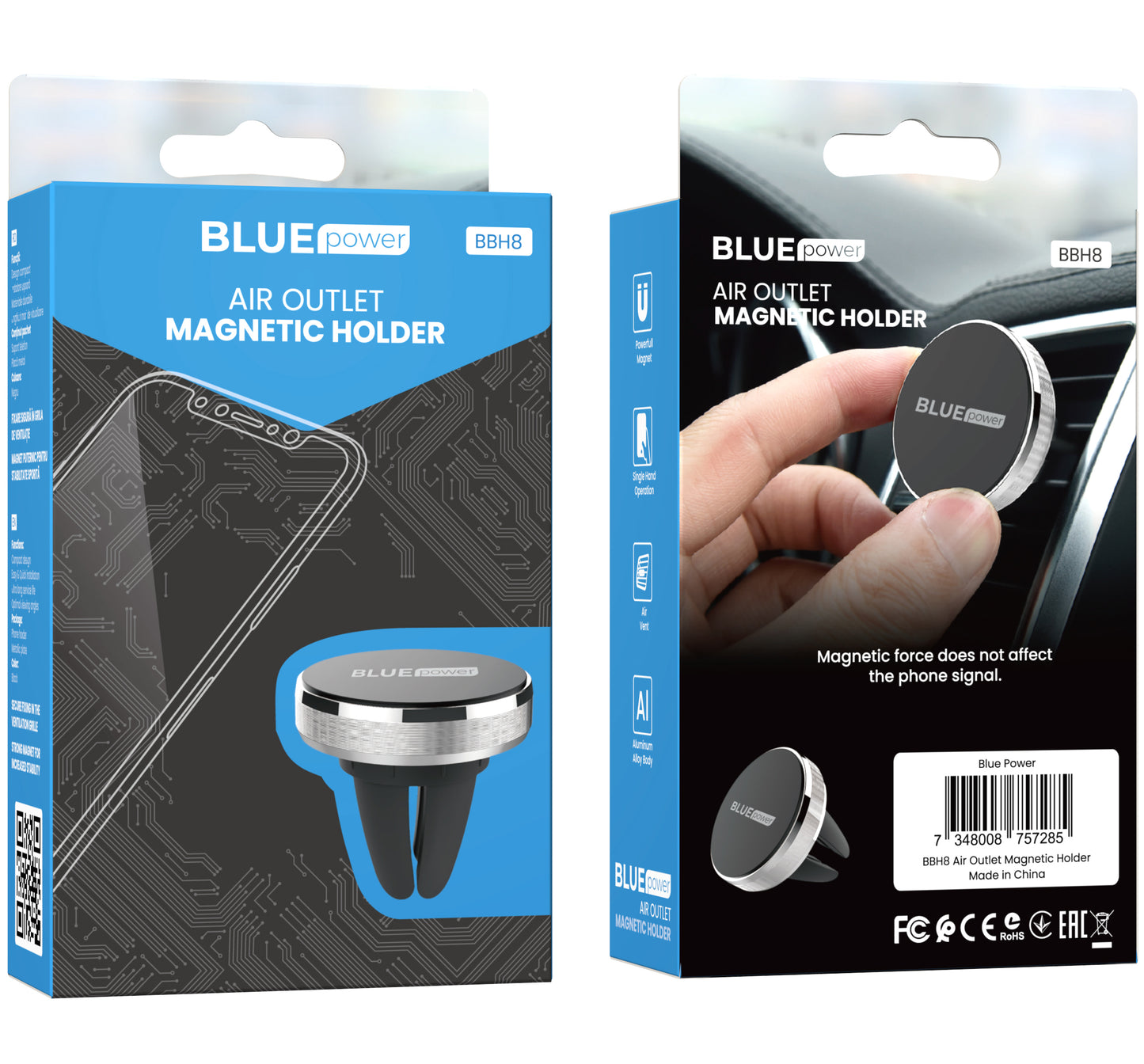 BLUE Power BBH8 Air Magnetic Car Holder, universel, noir