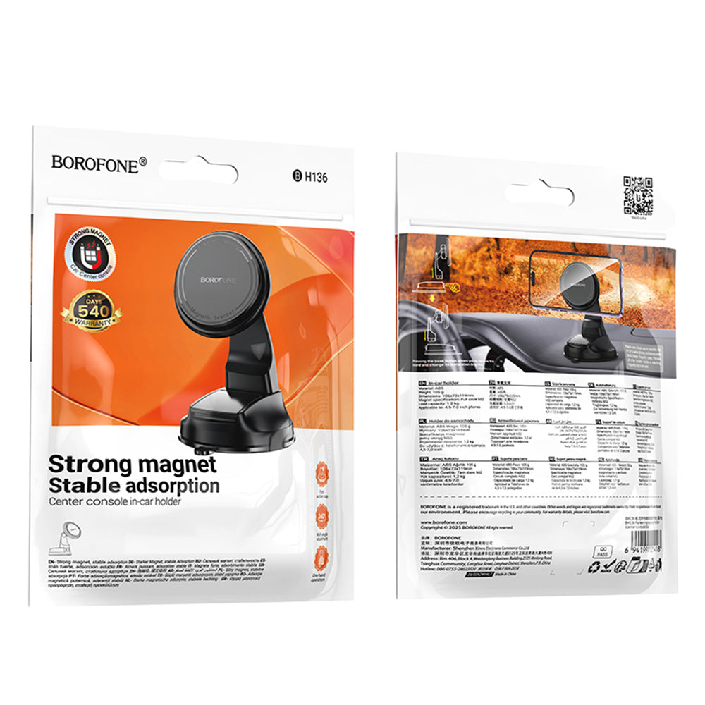 Support Auto Magnétique Borofone BH136 Parker, 4,5 pouces - 7 pouces, Noir