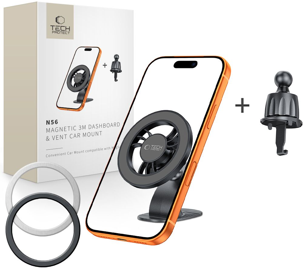 Support Auto Magnétique Tech-Protect N56 2en1 II, Universel, Noir