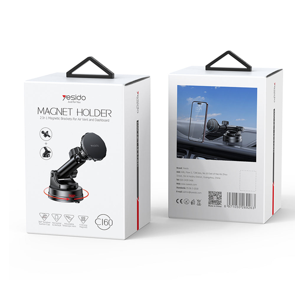 Support Auto Magnétique Yesido C160, Universel, Noir