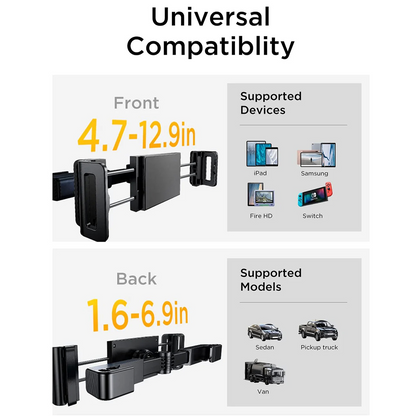Support Auto Appui-tête Lisen pour Téléphone / Tablette, 4,7 pouces - 12,9 pouces, Noir, Reconditionné YL0221030002
