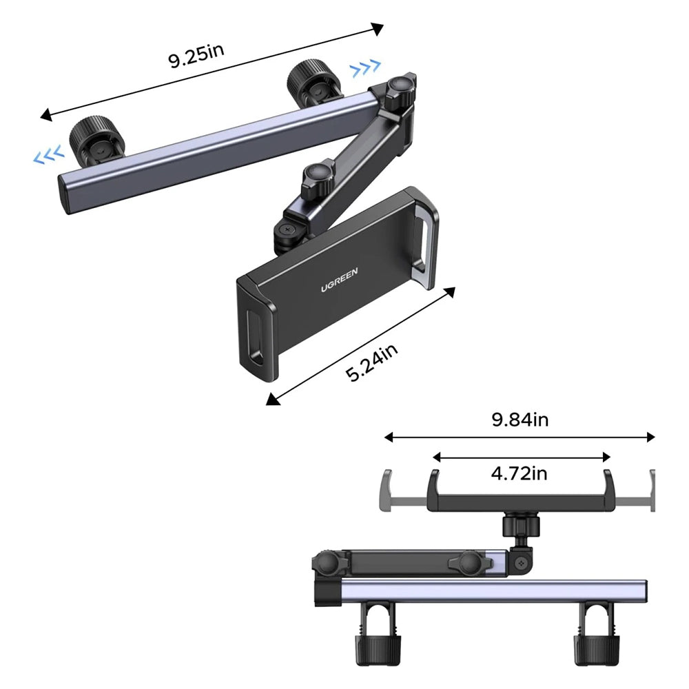 Support Auto Appui-tête UGREEN LP904 (55443), 4.7 pouces - 9.8 pouces, Noir