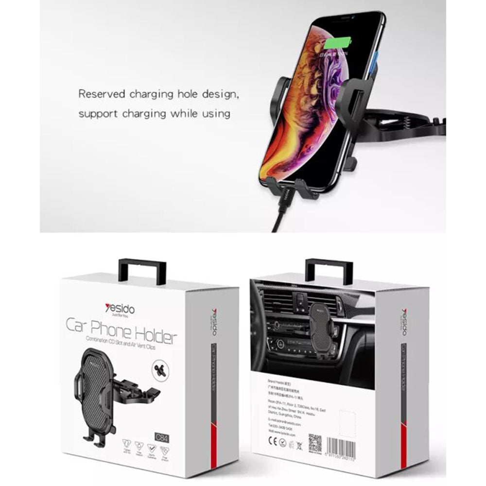 Support Auto Yesido C84, 4.7 pouces - 7.4 pouces, Noir