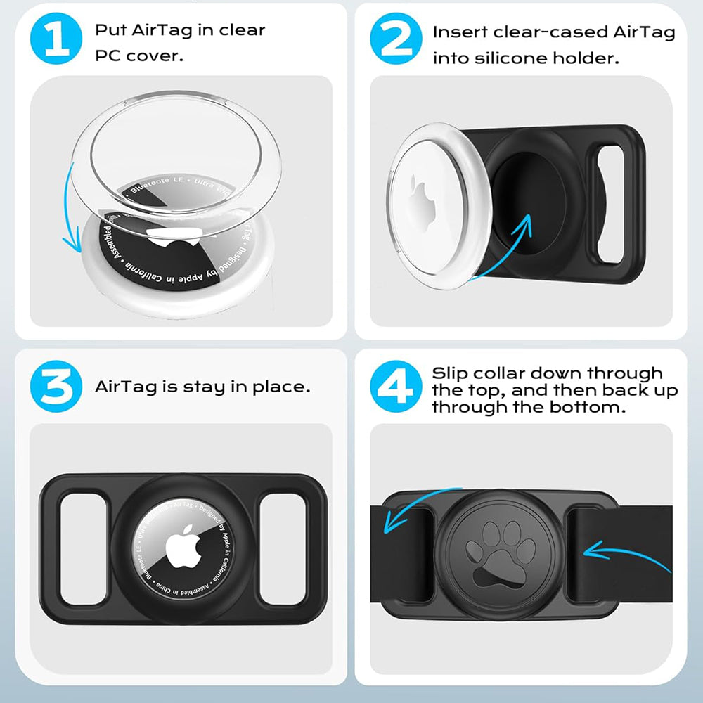 Support Techsuit BuddyGuard DG1 pour Apple AirTag au Collier d'Animal de Compagnie, Noir