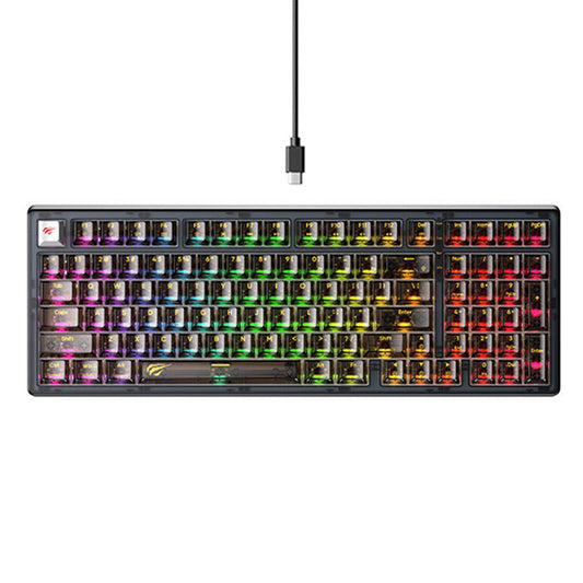 Clavier Gaming Filaire USB HAVIT KB875L, RGB, 1.8m, Transparent Noir